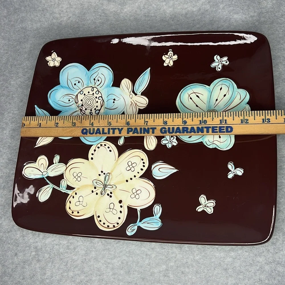 Pier 1 Imports Cassidy Platter Hand Painted Earthenware Brown White Blue Floral